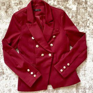 Scarlet Red Crimson Cranberry Women's Blazer Sz S Gold Buttons Holiday Jacket